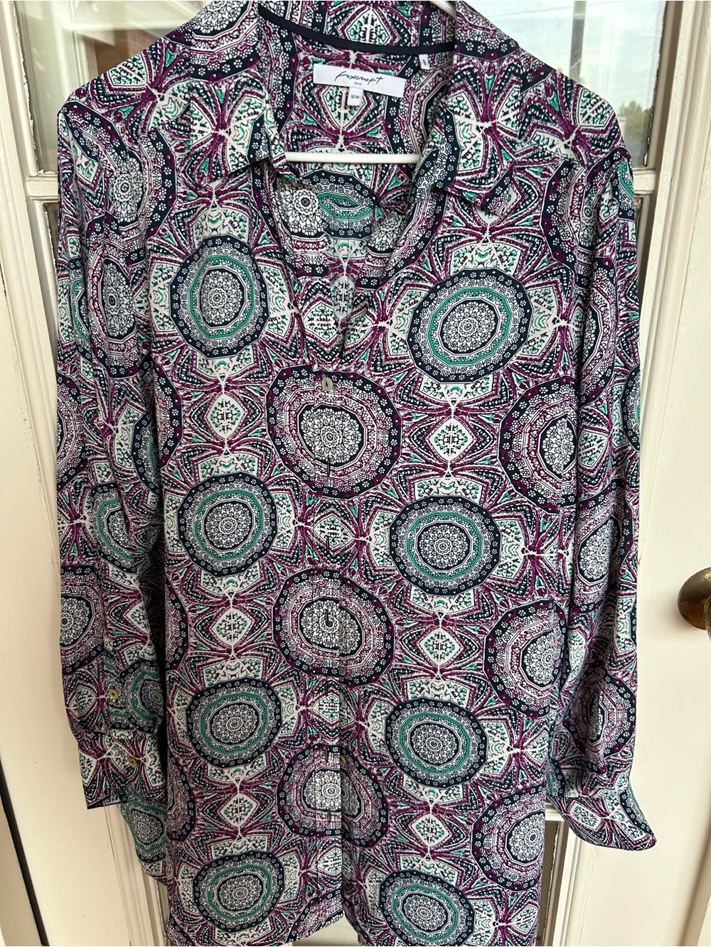 Foxcroft Teal, Purple & White Medallion Button-Down Shirt